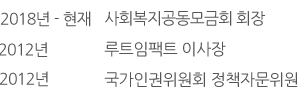 2018년 - 현재 사회복지공동모금회 회장, 2012년 루트임팩트 이사장, 2012년 국가인권위원회 정책자문위원